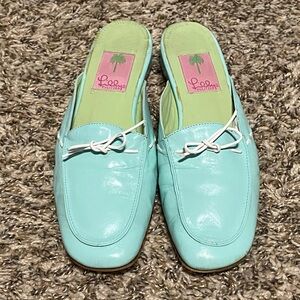 Lilly Pulitzer Vintage Leather Mules Shoes Blue 6 1/2